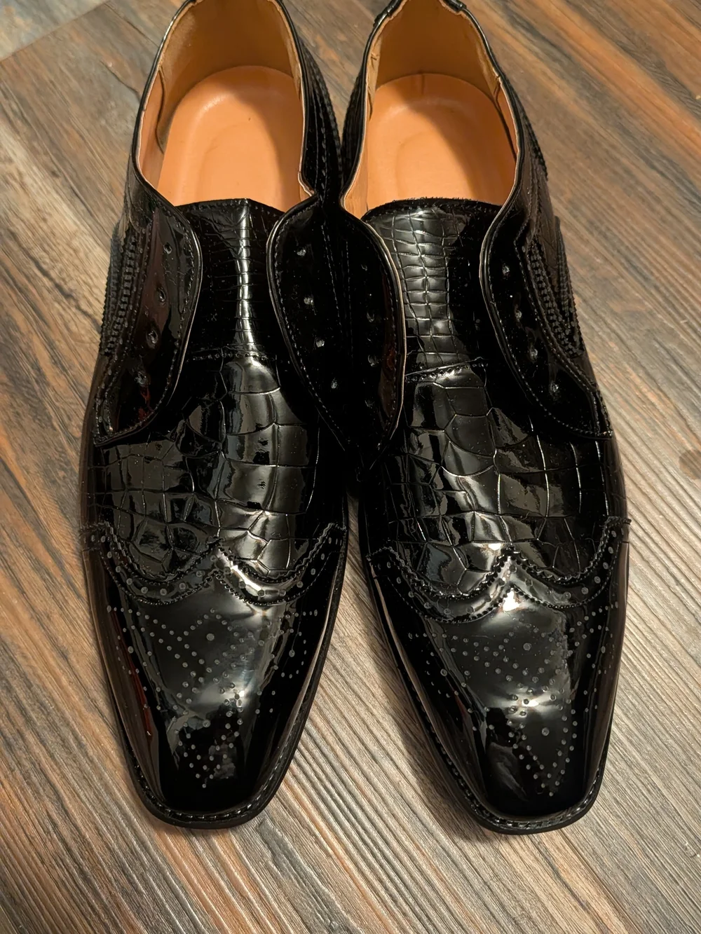 11.5 Men's Black Patent Croc-Embossed Wingtip Dress Shoes